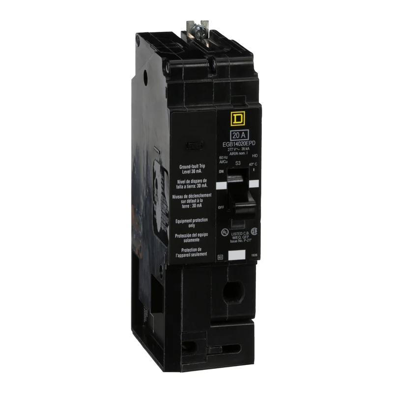 Mini Circuit Breaker, E-Frame, 20A, 1 Pole, 277VAC, 65kA Max, Bolt On, 30mA Ground Fault Protection [TAA]