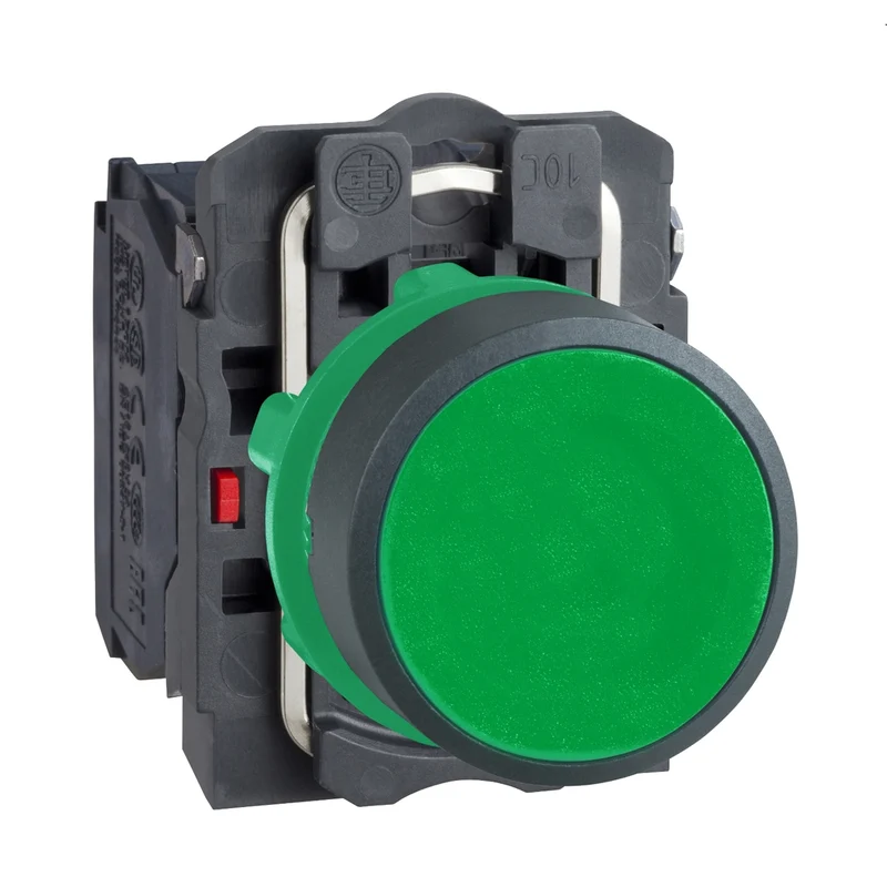 Push Button, Harmony XB5, Plastic, Flush, Green, 22mm, Spring Return, Unmarked, 1NO+1NC