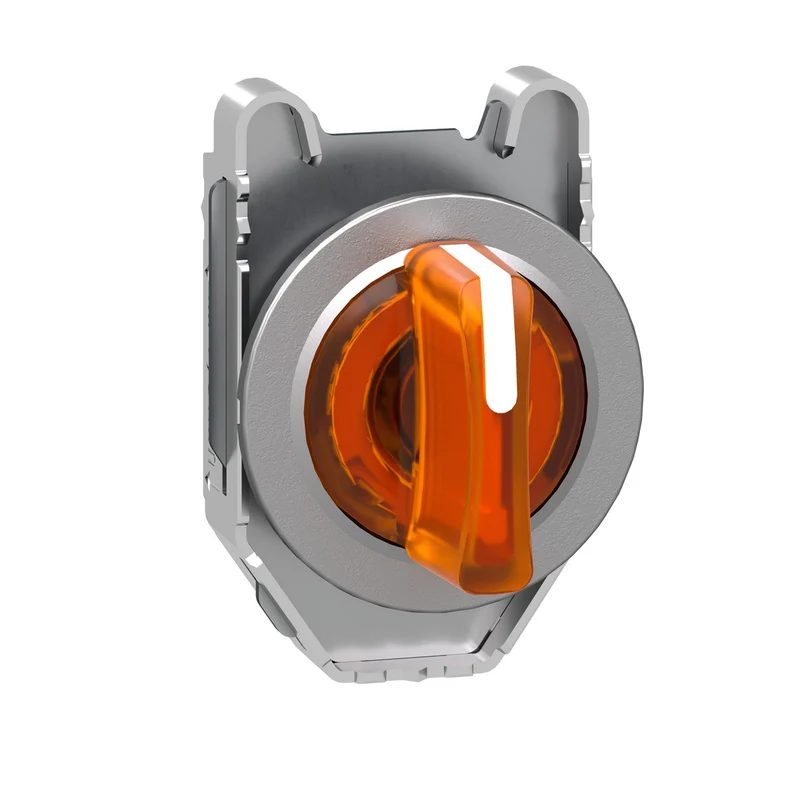 Head For Illuminated Selector Switch, Harmony XB4, Metal, Orange Handle, Flush Mounted, 30mm, Universal LED, 3 Positions