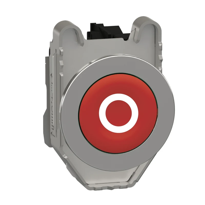 Push Button, Harmony XB4, Flush Mounted Red Flush Caps Pushbutton White Marked "O" 1NC Screw Clamp