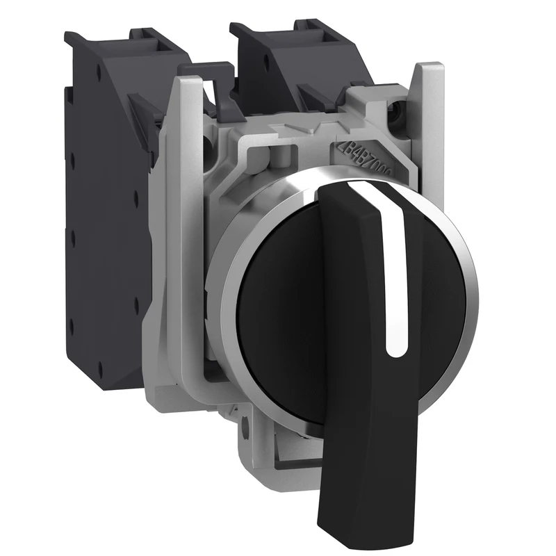 Selector Switch, Harmony XB4 - ATEX D, Metal, 22mm, 3 Positions, Black Long Handle, Stay Put, Screw Clamp Terminals, 2NO