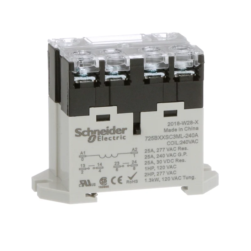 Power Relay, SE Relays, 25A, 2NO, 240VAC, LED Push Button, Screw Terminals, DIN Or Panel Mount