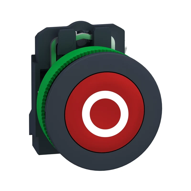 Harmony XB5, Push Button Flush Mounted, Plastic, Red, 30mm, Spring Return,Marked O, 1 NC