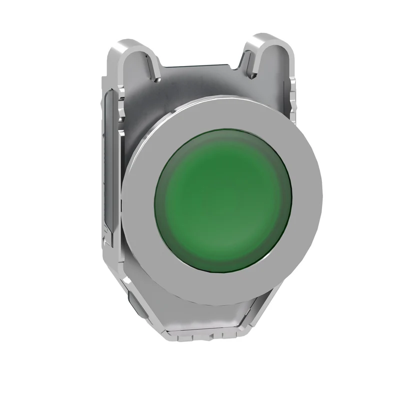 Head For Illuminated Push Button, Harmony XB4, Metal, Green Flush, 30mm, Spring Return, Universal LED, Unmarked