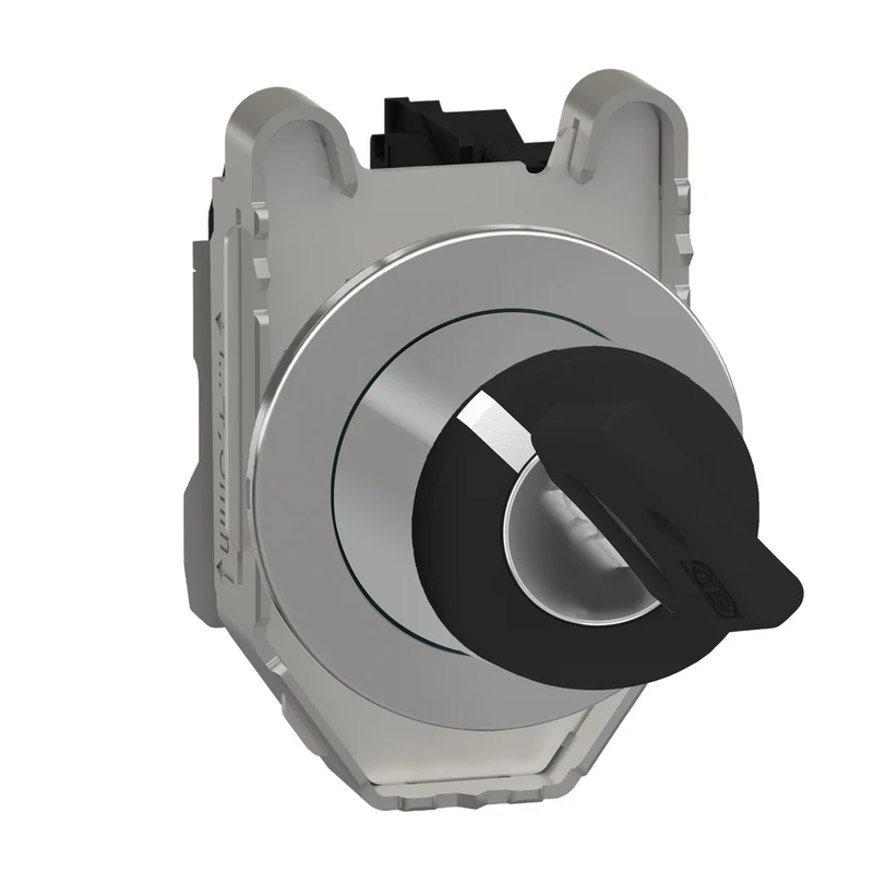 Selector Switch, Harmony XB4, Black, Flush Mounted, 30mm, 2 Positions, Key 455, Stay Put, 1NO