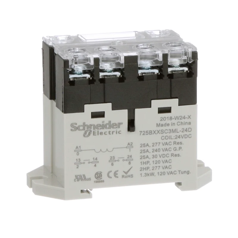 Power Relay, SE Relays, 25A, 2NO, 24VDC, LED Push Button, Screw Terminals, DIN Or Panel Mount