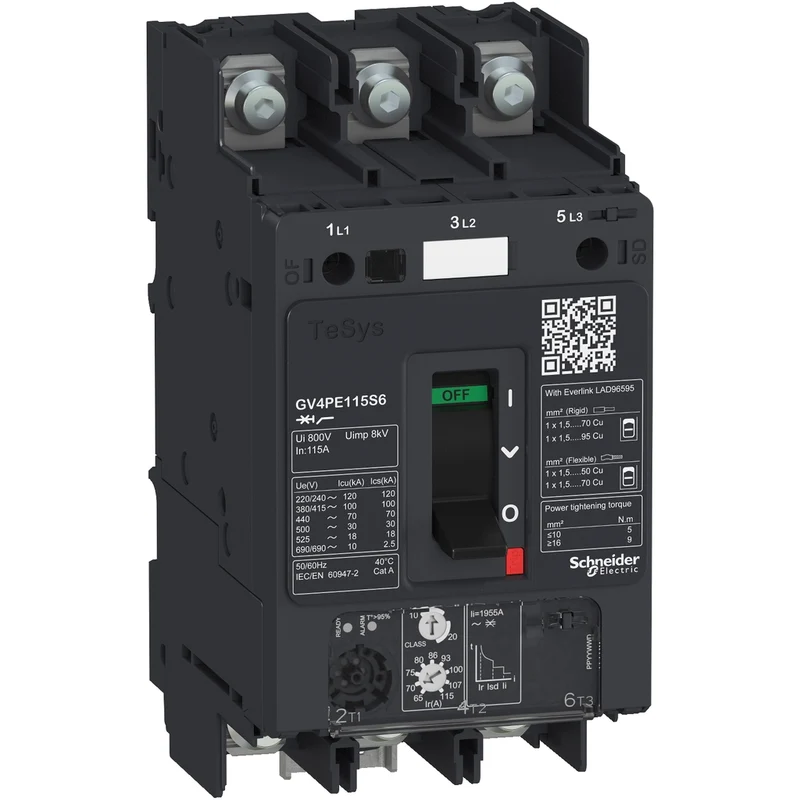 Motor Circuit Breaker, TeSys GV4, 3P, 115A, Icu 25kA, Thermal Magnetic, Lugs Terminals