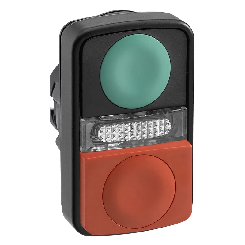 Head For Illuminated Double Headed Push Button, Harmony XB5, 1 Green Flush/ 1 Red Projecting, 22mm, Unmarked