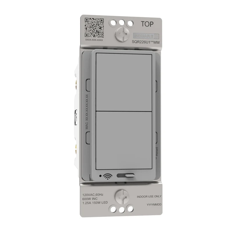 Dimmer, X Series, Rocker, 600W, Single Pole, 3 Way, WiFi, Matter, Grey