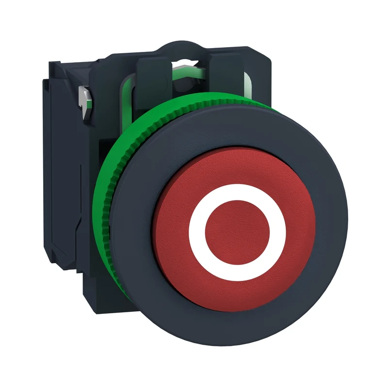 Push Button Flush Mounted, Harmony XB5, Plastic, Projecting, Red, 30mm, Spring Return, Marked O, 1NC