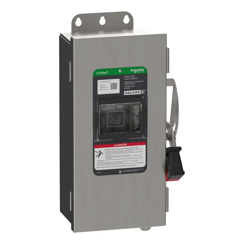 Safety Switch, VisiPacT, Heavy Duty, Fused, Viewing Window, NEMA 4X, 240V, 30A, 2 Pole, Neutral Bonded, Ground Lugs