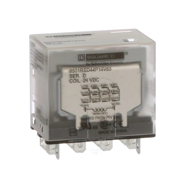 Plug In Relay, Type R, Miniature, 1 HP At 277 VAC, 15A Resistive At 120 VAC, 14 Blade, 4PDT, 4 NO, 4 NC, 24 VDC Coil