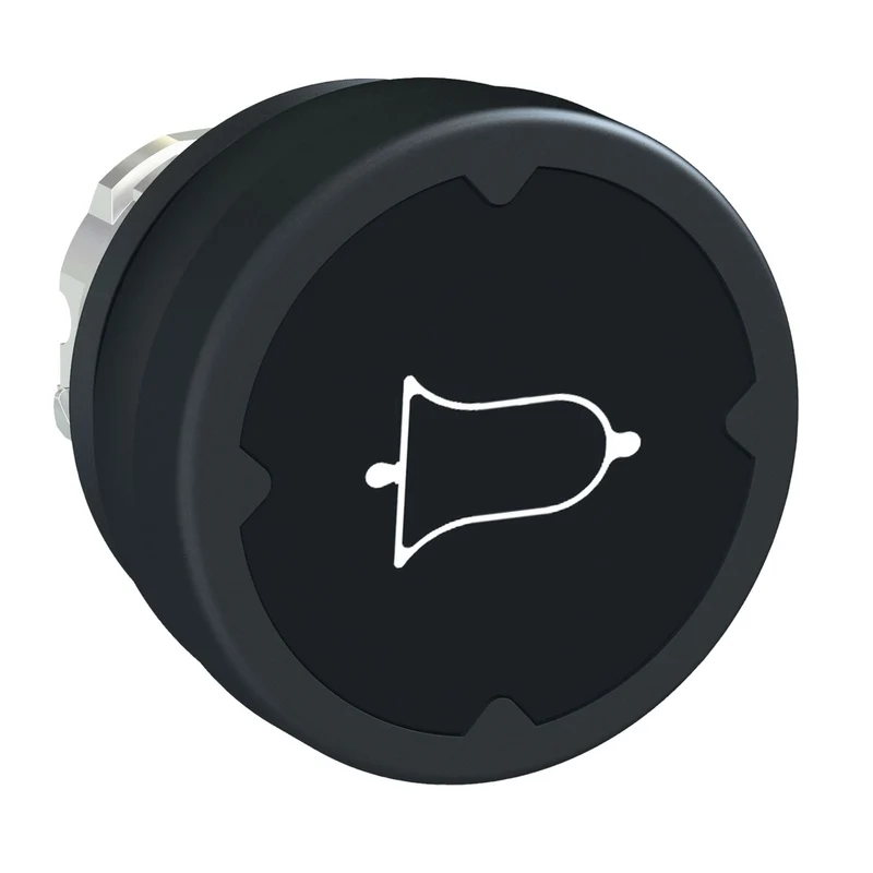 Push Button Head, Harmony XB4, Metal, Flush, Black, 22mm, Spring Return, For Harsh Environment, Marking Legend Rotated 90 Degree