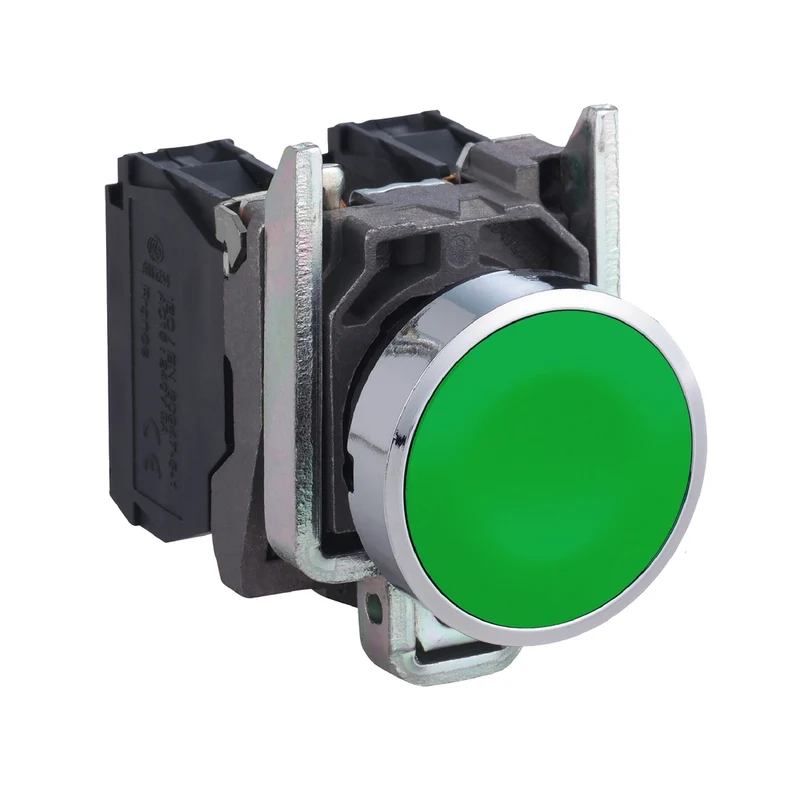 Push Button, Harmony XB4, Metal, Flush, Green, 22mm, Spring Return, Unmarked, 1NO+1NC