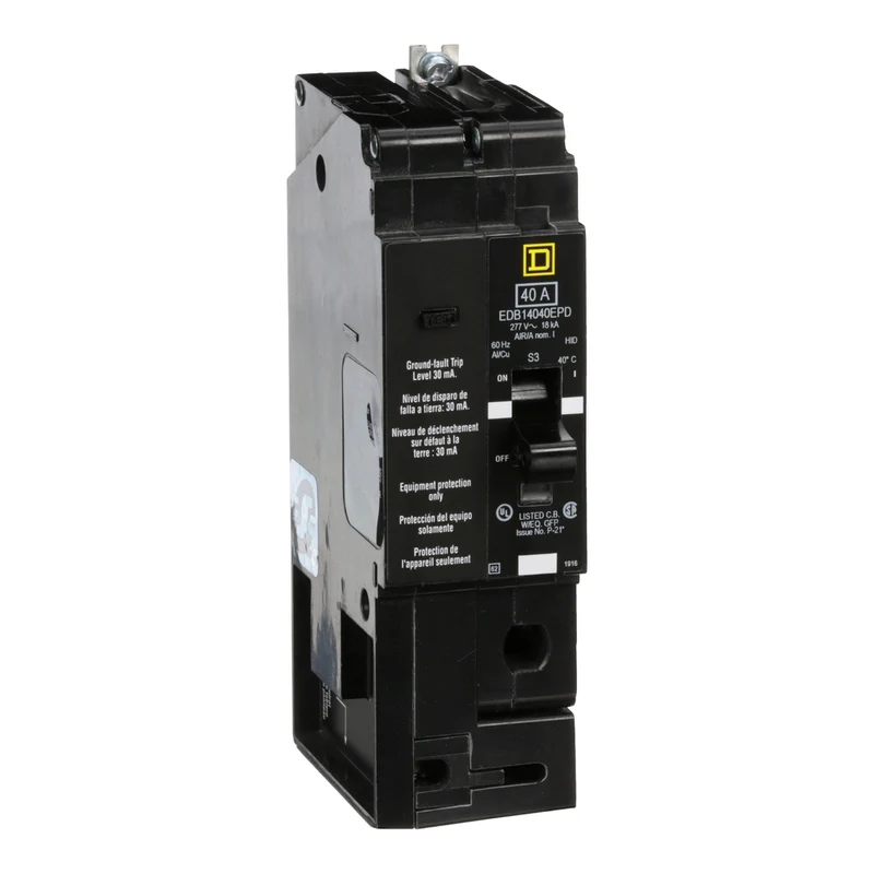 Mini Circuit Breaker, E-Frame, 40A, 1 Pole, 277VAC, 25kA Max, Bolt On, 30mA Ground Fault Protection [TAA]