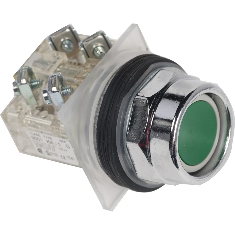 Push-Button, Harmony 9001K, Metal, Recessed, Green, 30mm, Spring Return, Screw Terminals For Lug, 1 C/O