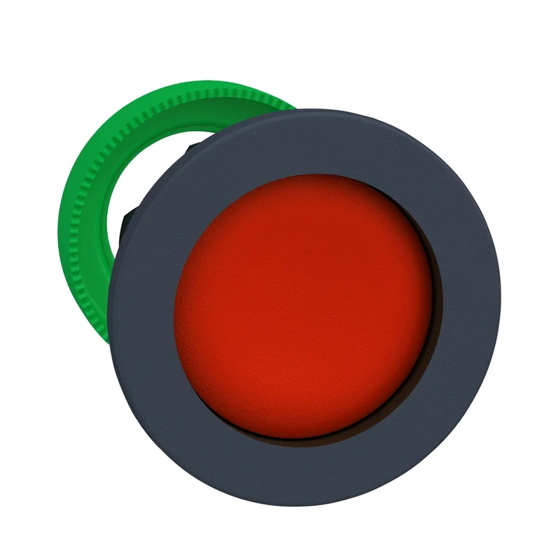 Harmony XB5, Flush Mounted Push Button Head, Plastic, Recessed, Red, 30mm, Spring Return, Unmarked, Dark Grey Bezel
