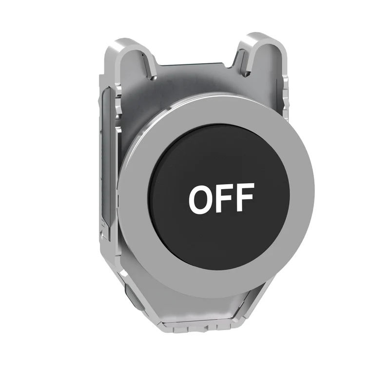 Head For Illuminated Push Button, Harmony XB4, Metal, Black Flush, 30mm, Spring Return, White Marked OFF