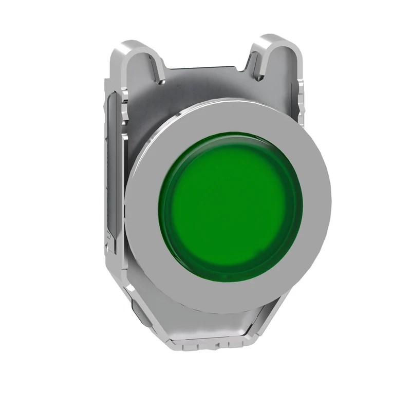 Head For Illuminated Push Button, Harmony XB4, Metal, Green Projecting, 30mm, Universal LED, Push-Push, Unmarked