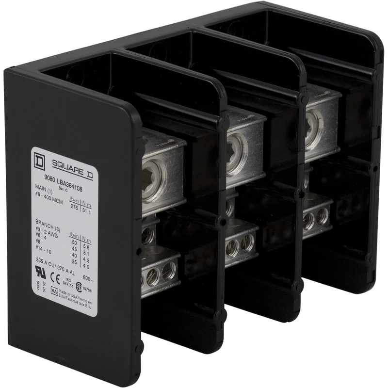 Power Distribution Block, Linergy, 3 Pole, 1 Line, 8 Load, 335A Cu, 270A Al, 600V