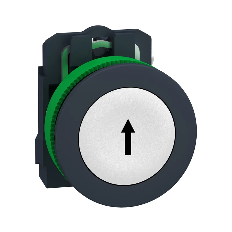 Push Button Flush Mounted, Harmony XB5, Plastic, White, 30mm, Spring Return, Marked UP ARROW, 1NO