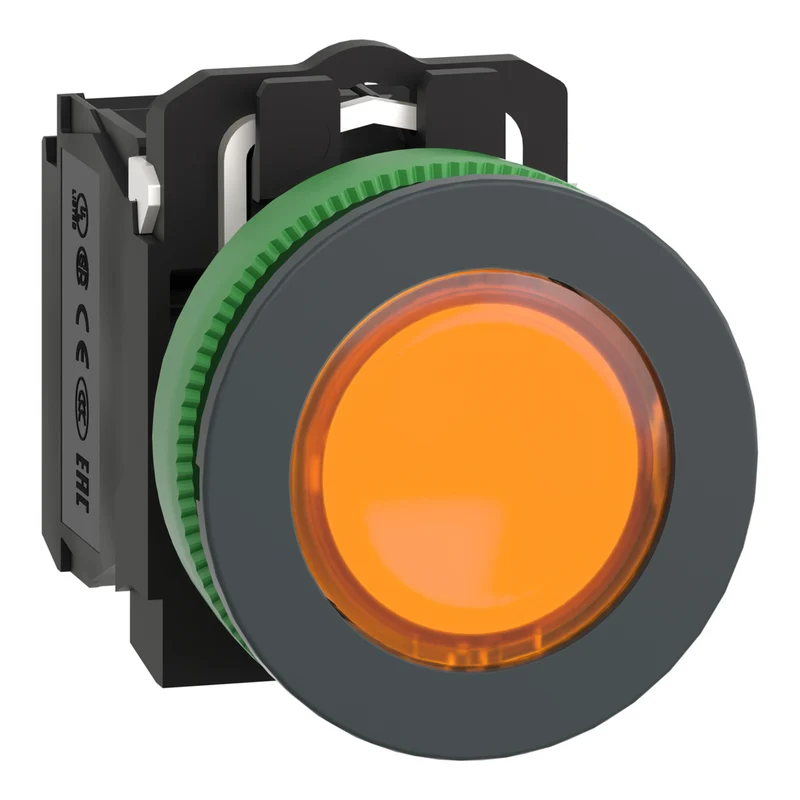 Illuminated Push Button, Harmony XB5, Orange, 30mm, Universal LED, 1NO + 1NC, 24V AC DC