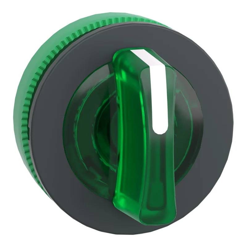 Head For Illuminated Selector Switch, Harmony XB5, Plastic, Green Handle, Universal LED, 3 Positions, Right To Center