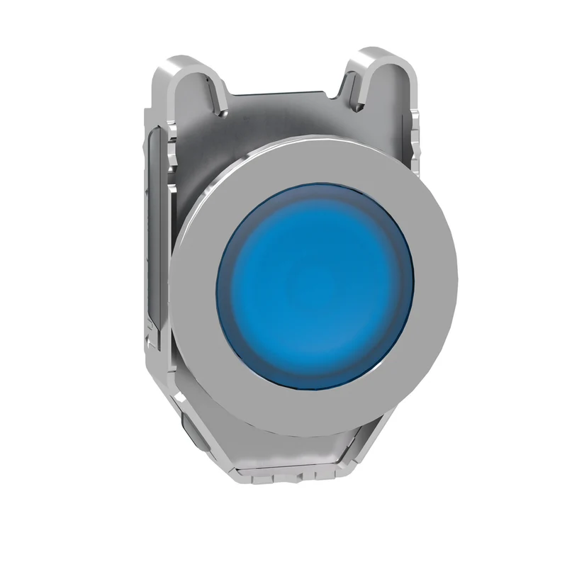 Head For Pilot Light, Harmony XB4, Metal, Blue Flush Mounted, 30mm, Universal LED, Plain Lens