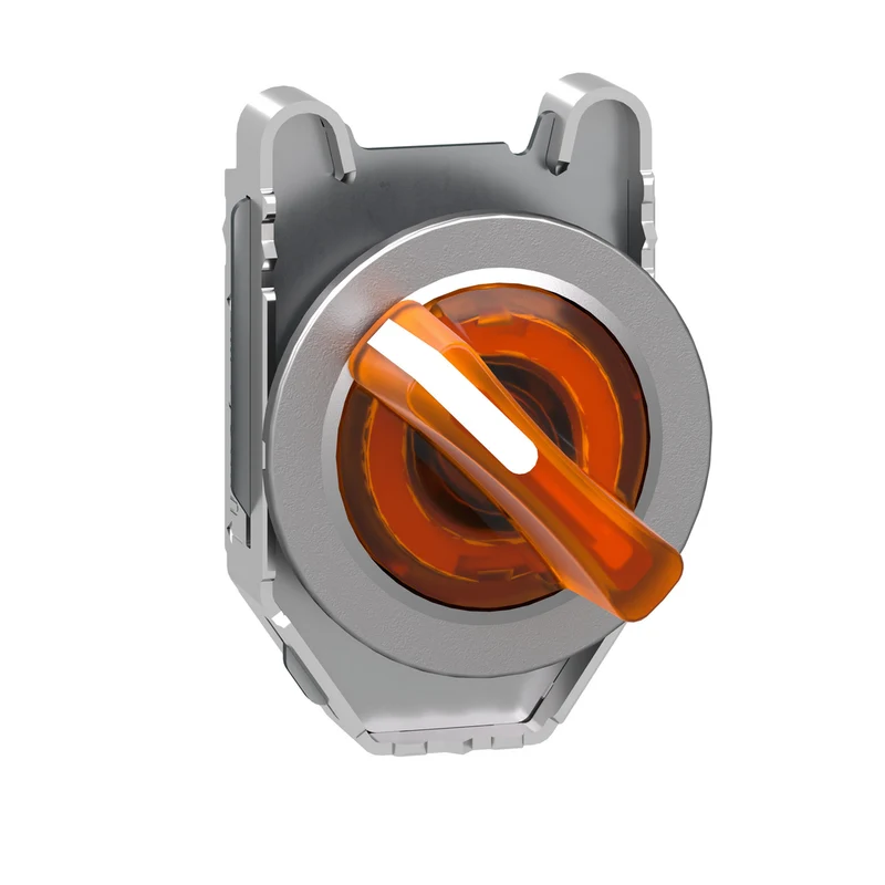 Head For Illuminated Selector Switch, Harmony XB4, Metal, Orange Handle, Flush Mounted, 30mm, Universal LED, 2 Positions