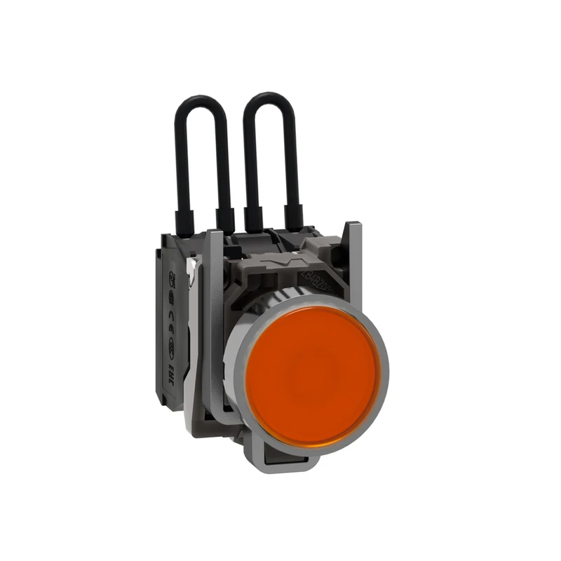 Push-To-Test Pilot Light, Harmony XB4, Metal, Orange, Universal LED, Screw Clamp Terminals, 110...120V