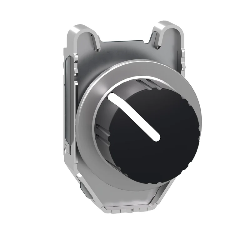 Head For Selector Switch, Harmony XB4, Chromium, Black Knurled Knob, Flush, 30mm, 2 Positions, Stay Put