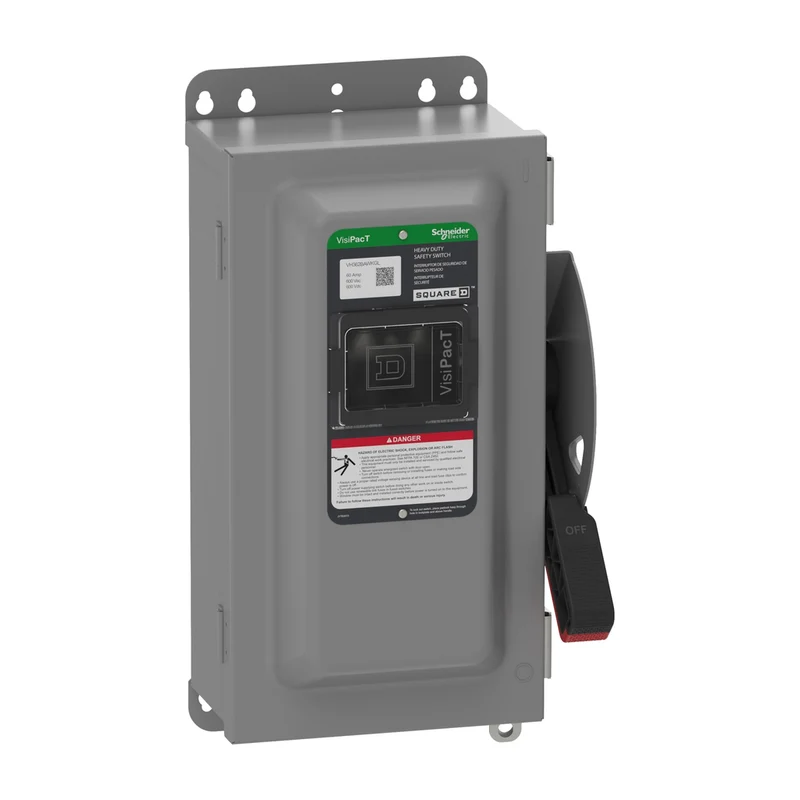 Safety Switch, VisiPacT, Heavy Duty, Fused, Viewing Window, NEMA 12, 600V, 60A, 3 Pole, Neutral Bonded, Ground Lugs