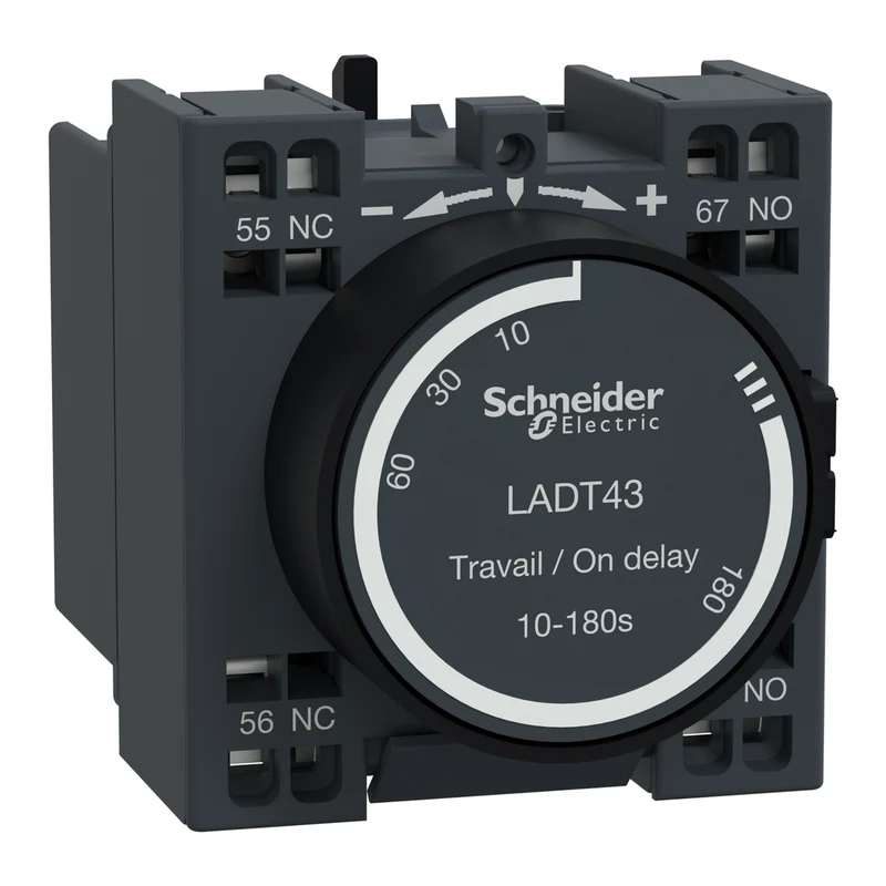 Time Delay Auxiliary Contact Block, TeSys Deca, 1NO + 1NC, On Delay 10-180s, Front, Spring Terminals