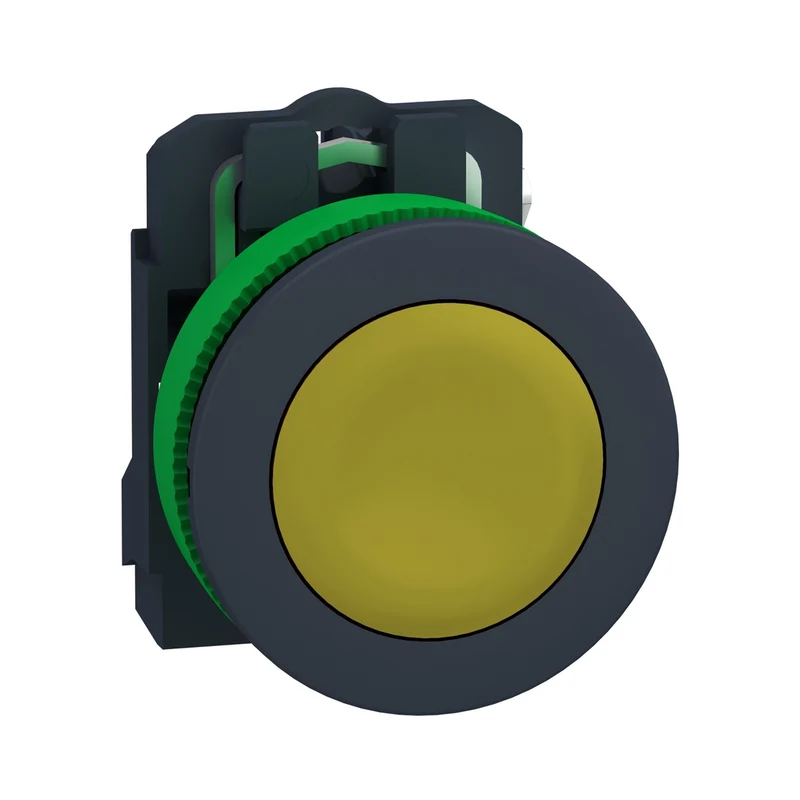Push Button Flush Mounted, Harmony XB5, Plastic, Yellow, 30mm, Spring Return, Unmarked, 1NO