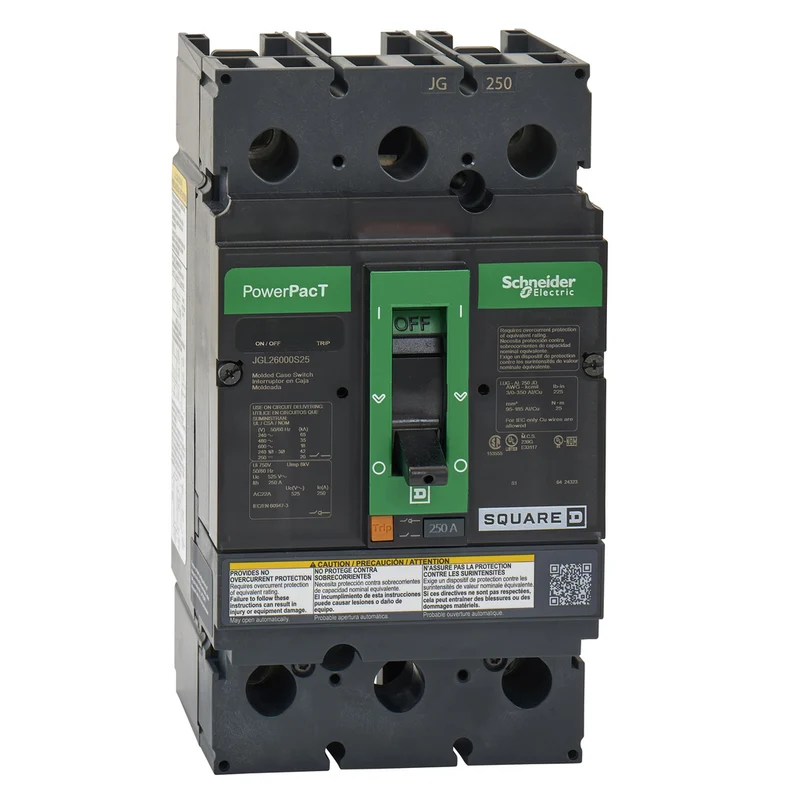 Automatic Switch, PowerPacT J, 250A, 2 Pole, 600VAC, 18kA, Lugs, Magnetic