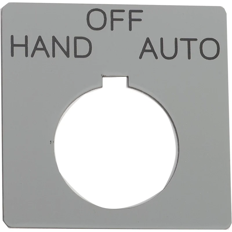 Harmony 9001K, Harmony 9001SK, Legend, 30mm, Plastic, Silver With Black Letters, 57mm Square, Marking HAND-OFF-AUTO