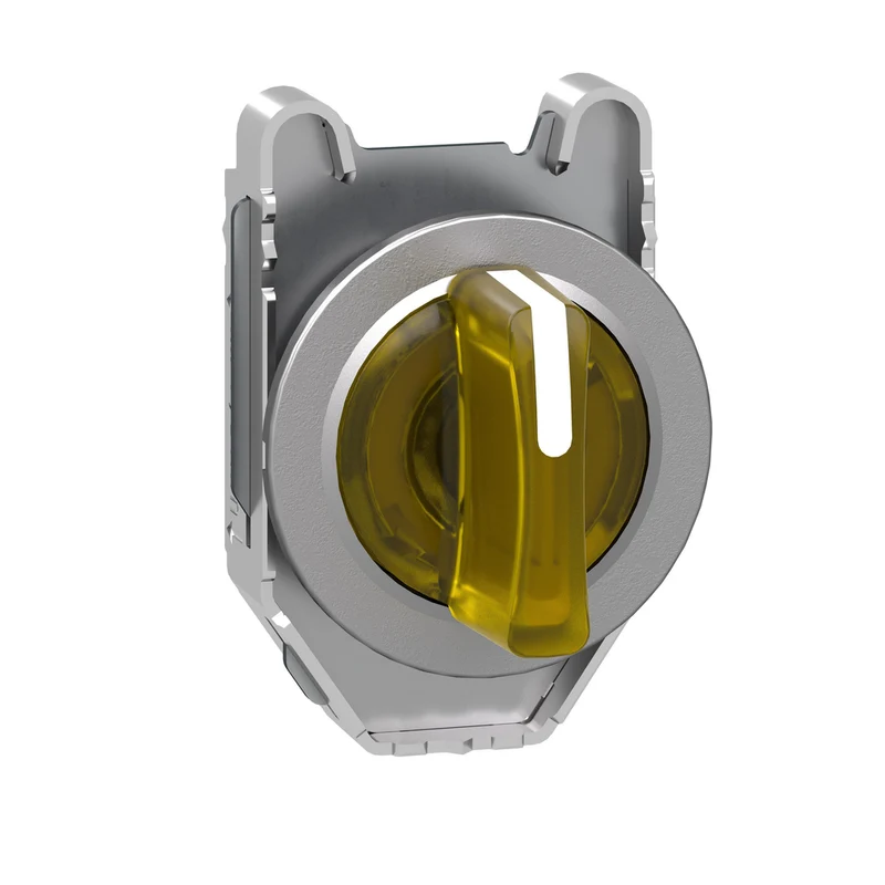 Head For Illuminated Selector Switch, Harmony XB4, Metal, Yellow Handle, Flush Mounted, 30mm, Universal LED, 3 Positions