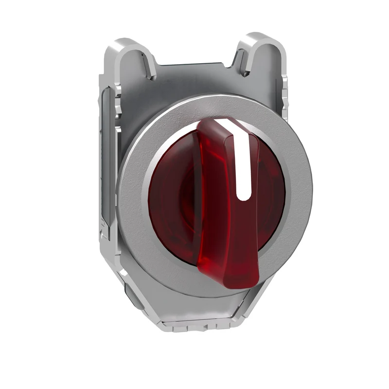 Head For Illuminated Selector Switch, Harmony XB4, Metal, Red Handle, Flush Mounted, 30mm, Universal LED, 3 Positions
