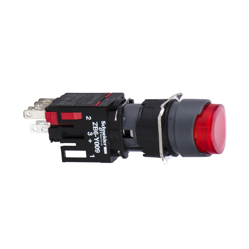 Complete Illuminated Push Button, Harmony XB6, Red Projecting, 16mm, Spring Return 1NC 12...24V