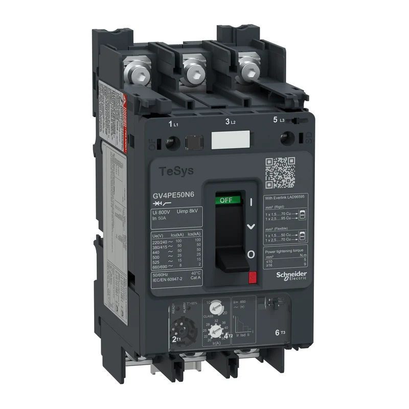 Motor Circuit Breaker, TeSys GV4, 3P, 50A, Icu 50kA, Thermal Magnetic, Lugs Terminals