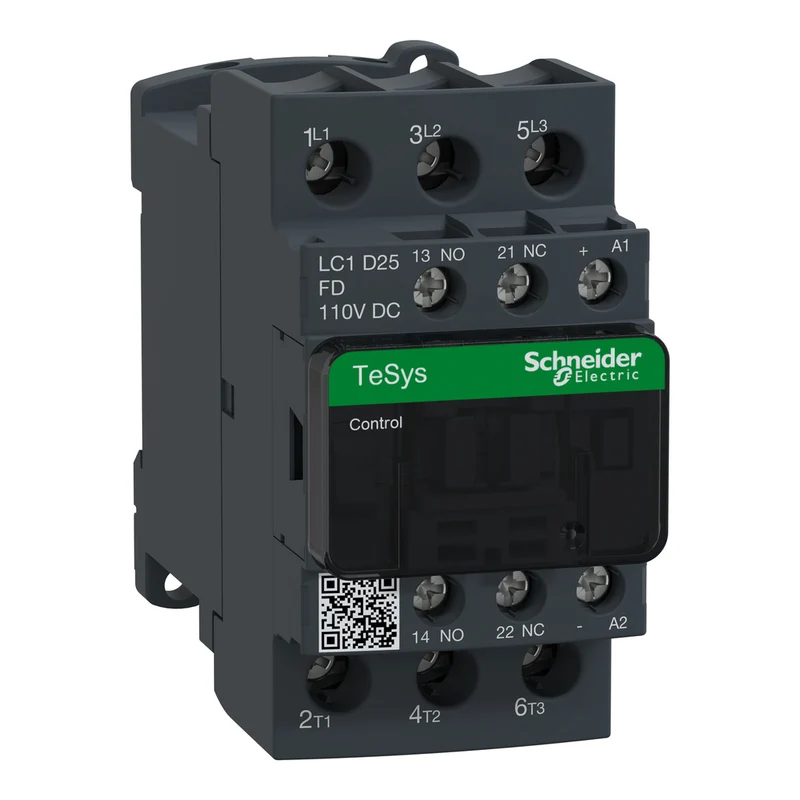 IEC Contactor, TeSys Deca, Nonreversing, 25A, 15HP At 480VAC, Up To 100kA SCCR, 3 Phase, 3 NO, 110VDC Coil, Open Style