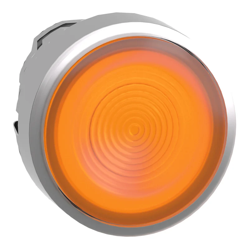 Head For Illuminated Push Button, Harmony XB4, Metal, Orange Flush, 22mm, Universal LED, Spring Return, Grooved Lens