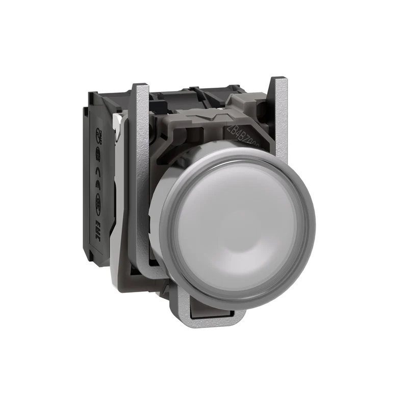 Illuminated Push Button, Harmony XB4, Metal, White Flush, 22mm, Universal LED, Plain Lens, 1NO + 1NC, 230...240V AC