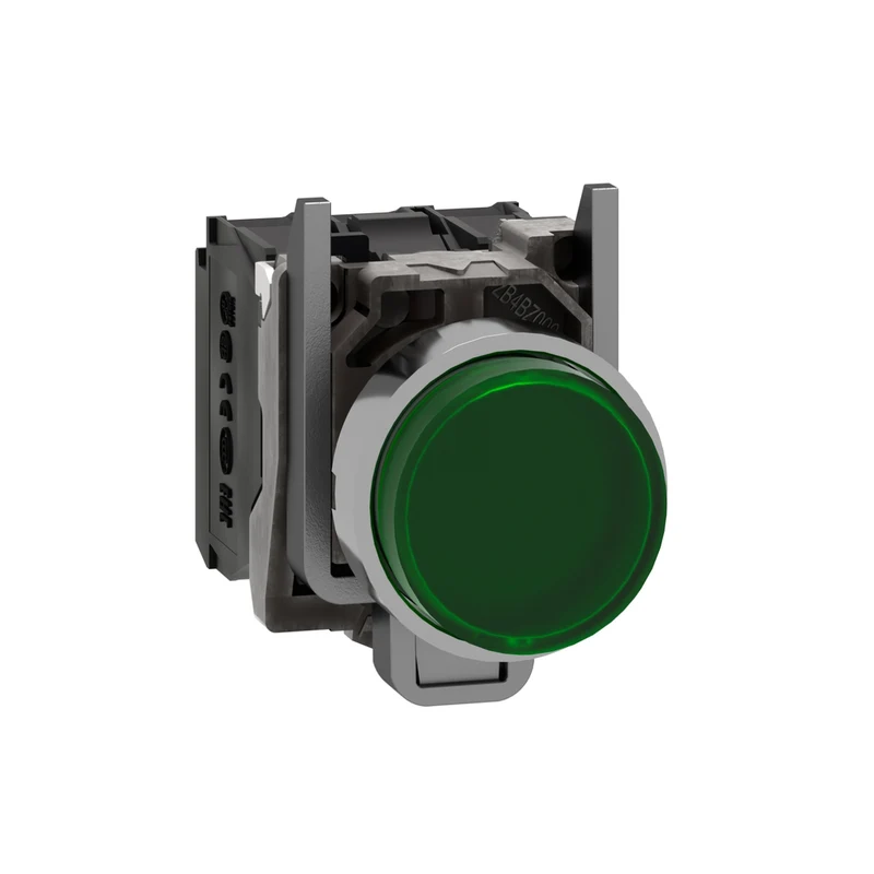 Illuminated Push Button, Harmony XB4, Green Flush, Universal LED, 22mm, Spring Return, Plain Lens, 1NO + 1NC, 110…120V
