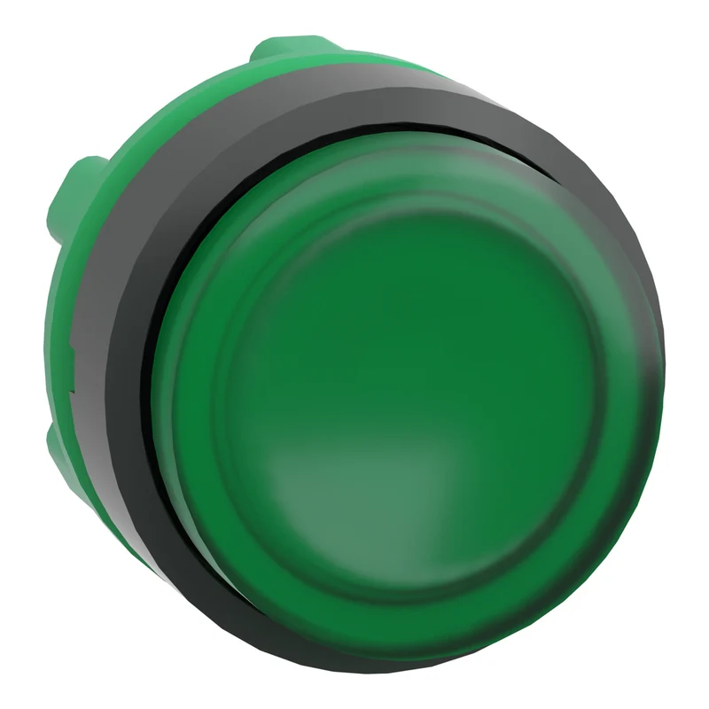 Head For Illuminated Push Button, Harmony XB5, Round Green Projecting, 22mm, Universal LED, Push To Release, Unmarked