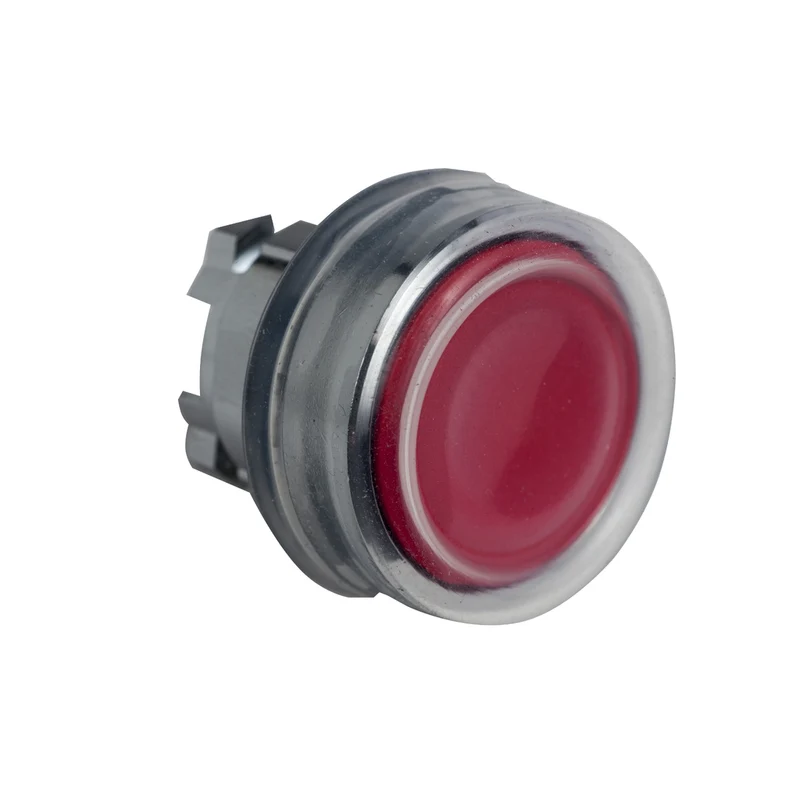 Head For Non Illuminated Push Button, Harmony XB4, Red Flush, 22mm, Spring Return, Clear Boot, Unmarked