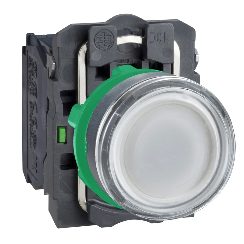 Illuminated Push Button, Harmony XB5, White Flush, Plastic, 22mm, Spring Return, 1NO + 1NC, 250V