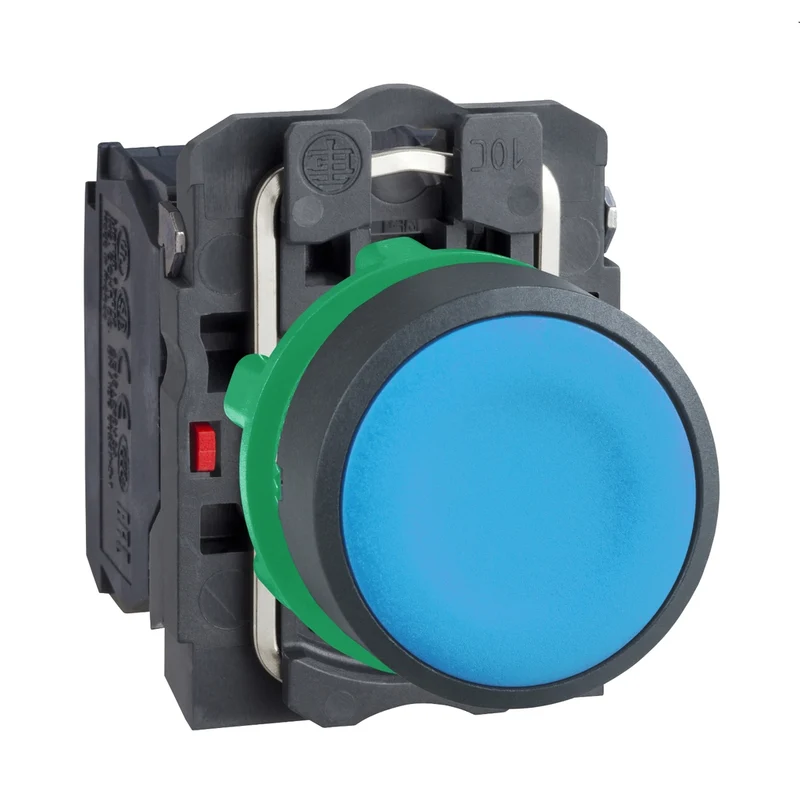 Push Button, Harmony XB5, Blue Flush Complete Pushbutton 22mm Spring Return 1NO+1NC Unmarked