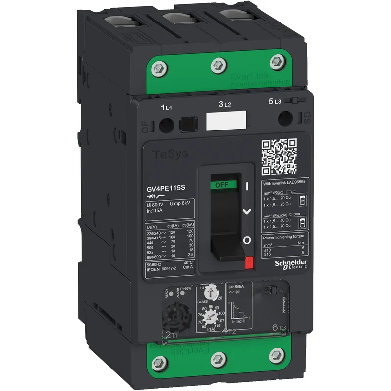 Motor Circuit Breaker, TeSys GV4, 3P, 50A, Icu 100kA, Thermal Magnetic, Everlink Terminals