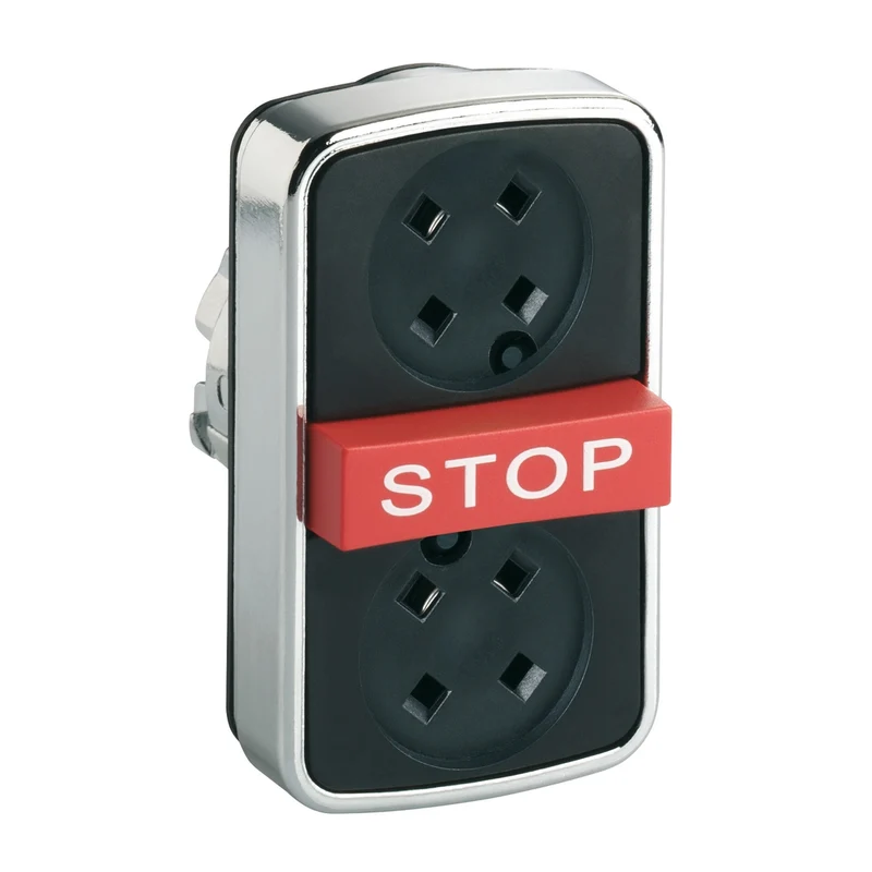 Head For Illuminated Triple Headed Push Button, Harmony XB4, Metal, 22mm, 2 Flush Push Buttons, 1 Central Projecting Red STOP, Spring Return, Unmarked